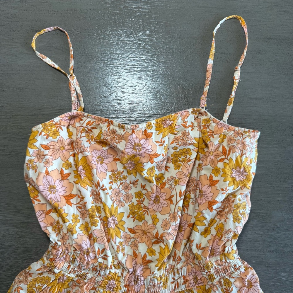 AEO Floral Orange Beige Romper Jumpsuit XS Tie Back - Picture 7 of 16